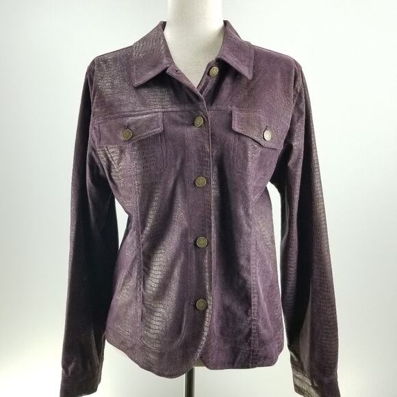 Erin London Purple Snake Print Light Jacket Suede Feel Very Nice! Size M - Picture 1 of 8